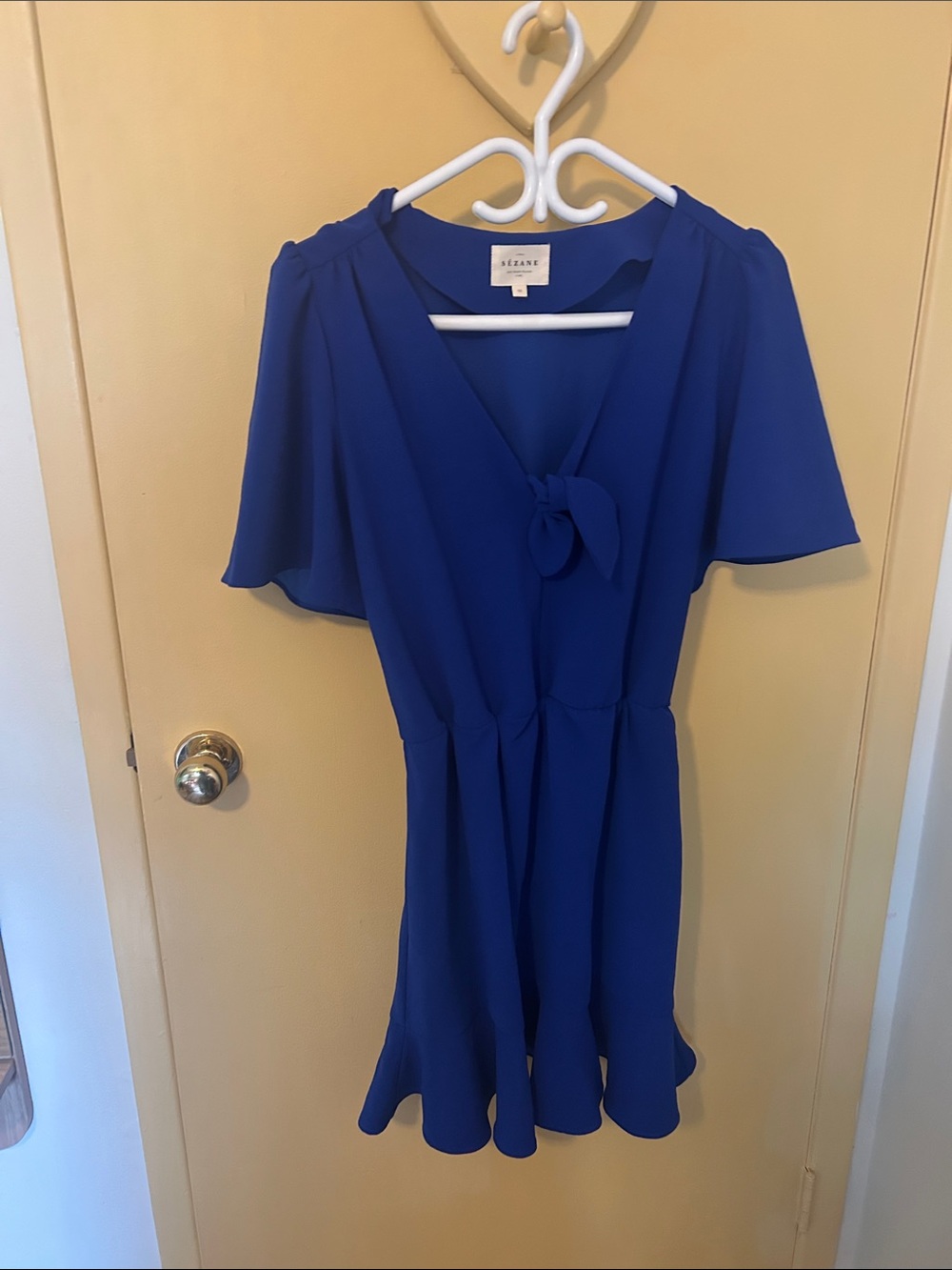 Sezane Blue Tie-Front Short Dress